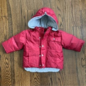 GAP Red Winter Jacket with Detachable Hood, Unisex, 12-18 months